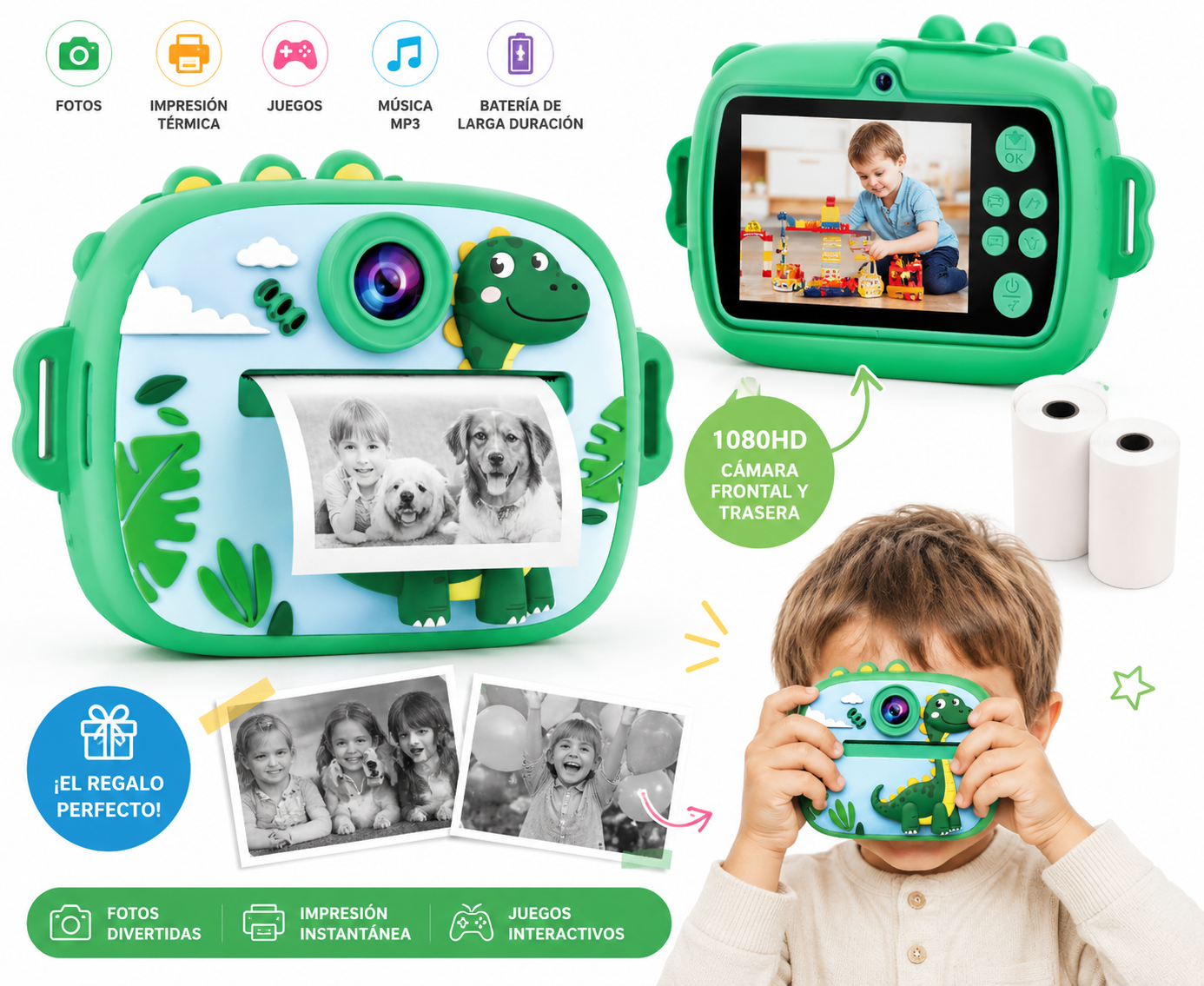 Cámara Infantil con Impresora Térmica Instantánea y Juegos