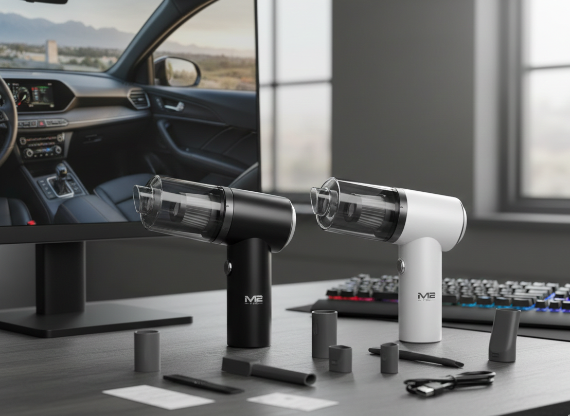 Mini Aspiradora Ciclónica 2-en-1 – Aspira y Sopla (120W de Potencia)