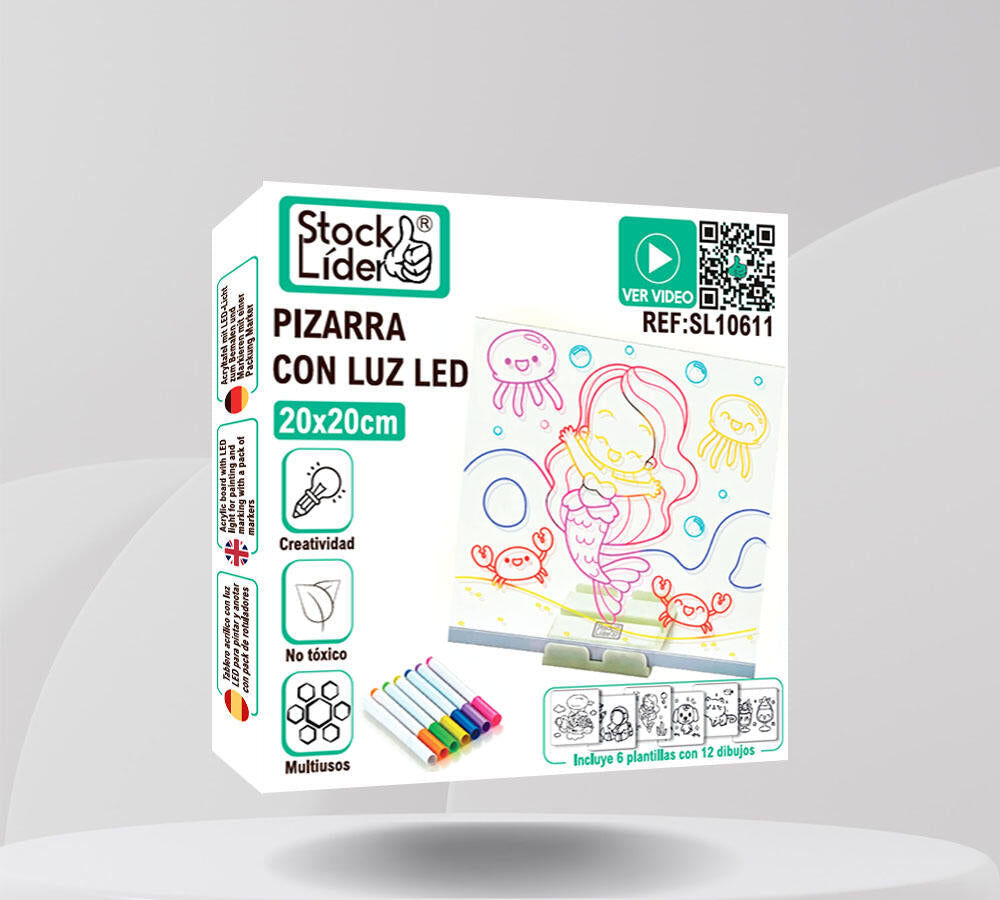 Pizarra LED Acrílica 20x20 con Rotuladores y Plantillas
